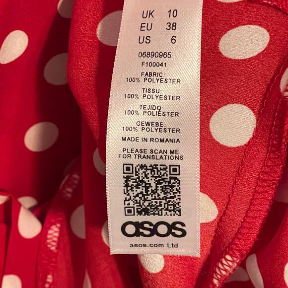 ASOS Design Polka Dot Cropped Top Womens Size 6 Red White Tie Front Blouse - Picture 9 of 11